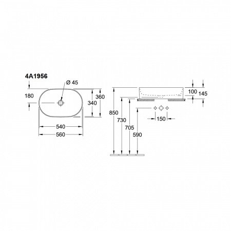 Раковина накладная 56см Villeroy & Boch Collaro 4A195601 alpin