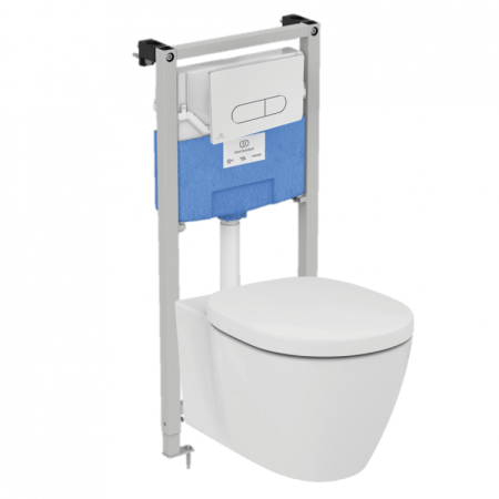 Пневматический промо-набор 4 в 1 Ideal Standard с унитазом E047901 CONNECT AquaBlade®, с сидением и крышкой E772401, с инсталляцией PROSYS 120 P и пневматической панелью смыва OLEAS™ P1