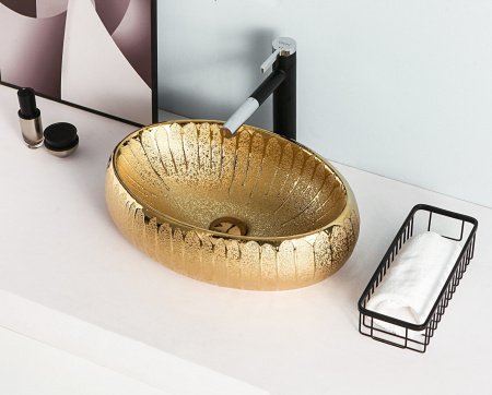Раковина накладная 48см Gid 9030g золотой