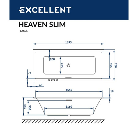 Ванна акриловая EXCELLENT Heaven Slim 170x75