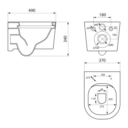 Унитаз подвесной Point Веста PN41701 безободковый, белый, сиденье дюропласт, микролифт, быстросъемное