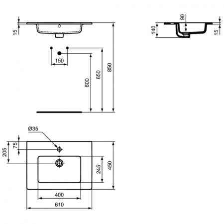 Раковина встраиваемая сверху 60см Ideal Standard Tempo E066801 белый