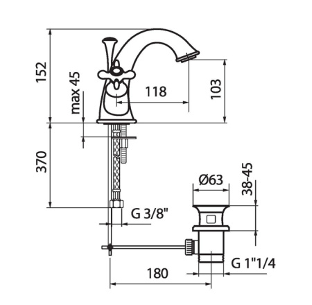 Смеситель для раковины Webert Ottocento OT700102010, золото