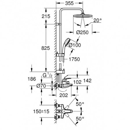 Душевая стойка Grohe New Tempesta Cosmopolitan System 26674000 хром