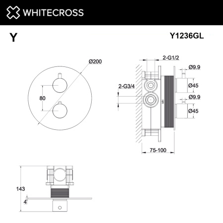 Смеситель термостатический для душа скрытого монтажа WHITECROSS Y Y1236GL (золото)