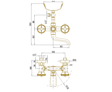 Смеситель для ванны Bronze de Luxe ROYAL 10119, бронза