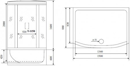 Душевая кабина Timo Standart T-1150 150x88x220 профиль хром матовый, стекло прозрачное