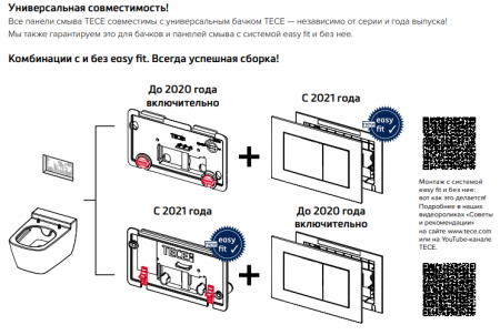 Готовое решение (4 в 1) для подвесных унитазов TECE Profil 9400412 хром глянцевый