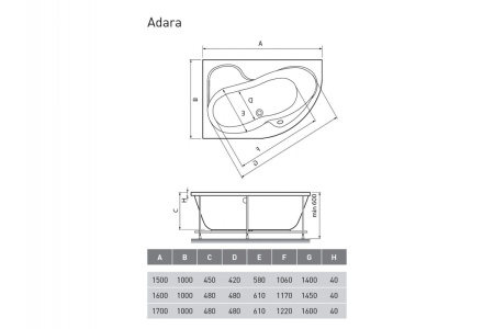 Ванна акриловая правосторонняя Relisan ADARA Гл000013734, 160x100