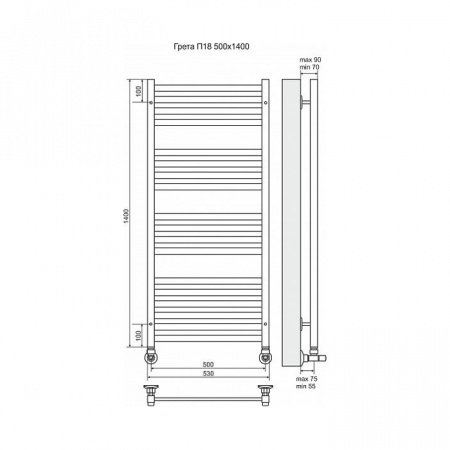 Полотенцесушитель водяной Terminus Грета П18 500x1400