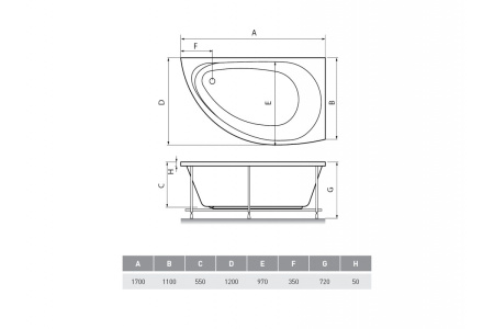 Ванна акриловая правосторонняя Relisan EcoPlus Ибица ППУ Гл000023038, 170x120