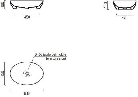 Раковина накладная 60см GSI Pura 884211 белый