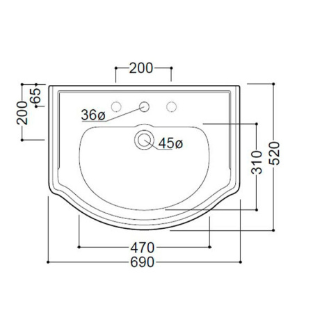 Раковина подвесная на 3 отверстия 69см Kerasan Retro 104601*3 белый