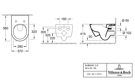 Унитаз подвесной безободковый Villeroy&Boch Subway 2.0 5614R0i4 Graphite CeramicPlus без сиденья