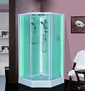 Душевая кабина Esbano LED ESKL90PR 90x90x210см, профиль белый, стекло рифленое