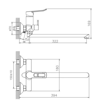 Смеситель для ванны Haiba HB22556, хром