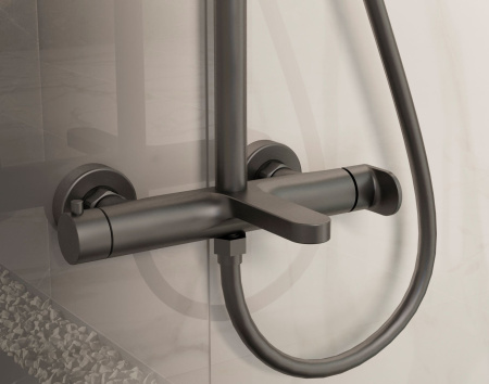 Душевая стойка со смесителем Vincea Rondo VSFS-1R1GM вороненая сталь