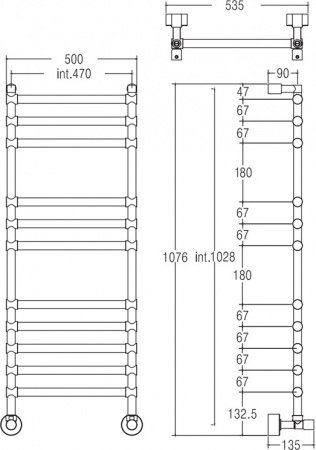 Полотенцесушитель водяной Margaroli Sole 464-11 4644711CRN 1076х535 хром