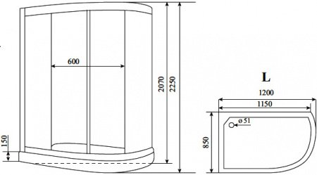 Душевая кабина Timo Lux T-7702 L P 120x85x225 профиль хром глянцевый, стекло прозрачное