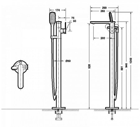 Смеситель для ванны с душем Bravat Arc F66061K-B3-ENG черный матовый
