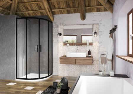 Душевой угол Ravak Blix Slim BLSCP4 90x90x195 профиль черный, стекло прозрачное
