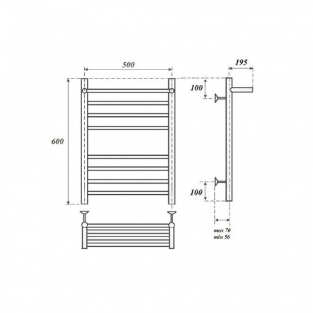 Полотенцесушитель водяной Point PN10156SP П7 500x600 с полкой, хром