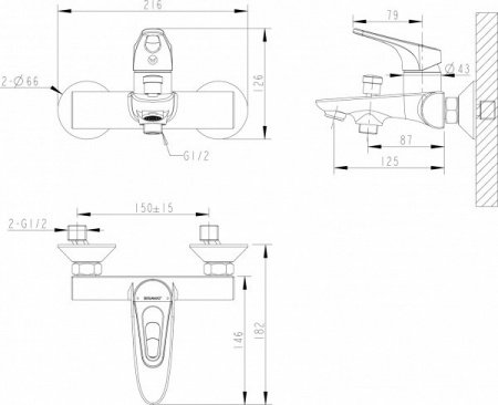 Смеситель для ванны с душем Bravat Drop-D F648162C-01A хром