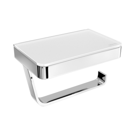 Держатель для туалетной бумаги Lemark GLASS LINE 9721028 с полкой, хром/белое стекло