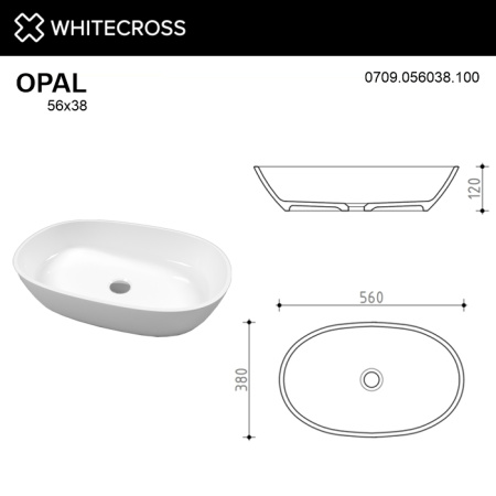Умывальник WHITECROSS Opal 56x38 (белый глянец) иск. камень