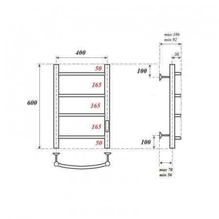 Полотенцесушитель электрический Point Афина PN04846 П4 400x600 диммер справа, хром