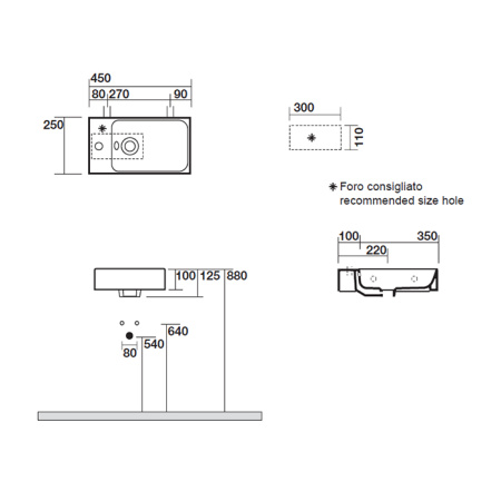 Раковина подвесная / накладная 45см Kerasan Cento 353701L*1 белый