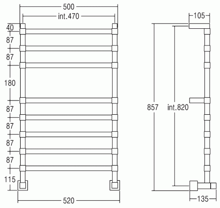 Полотенцесушитель водяной Margaroli Panorama 764-8 7644708CRN 857х520 хром