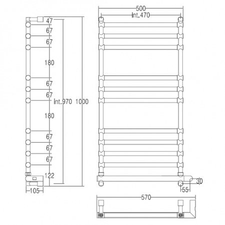 Полотенцесушитель электрический Margaroli Sole 564-11 5644711CRNB 1016х570 хром