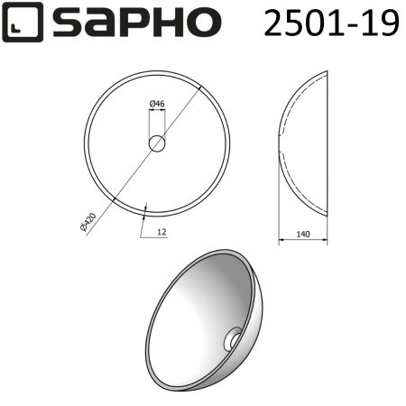 Раковина накладная 42см SAPHO BEAUTY 2501-19 металлический