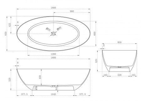 Ванна из искусственного камня ABBER Stein AS9625-1.8 белая матовая