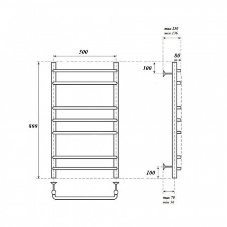 Полотенцесушитель водяной Point PN09158 П7 500x800, хром