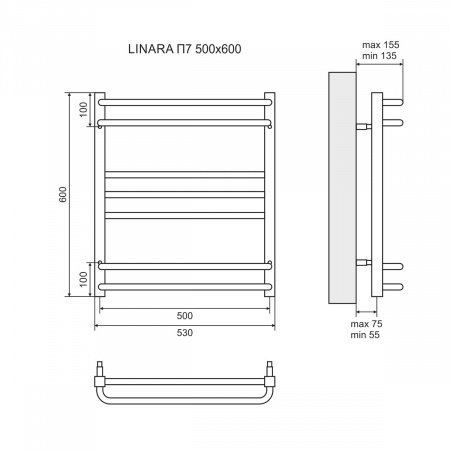 Полотенцесушитель электрический Lemark Linara LM04607E П7 500x600, левый/правый