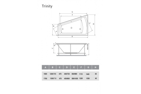 Ванна акриловая левосторонняя Vayer Trinity Гл000008156, 160x120