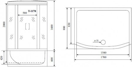 Душевая кабина Timo Standart T-1170 170x88x220 профиль хром матовый, стекло прозрачное