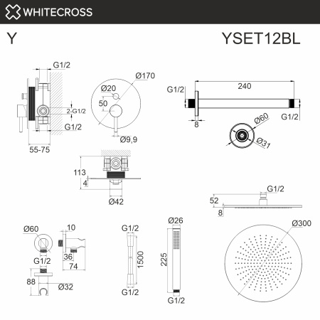 Система для душа скрытого монтажа WHITECROSS Y YSET12BL (черный мат)