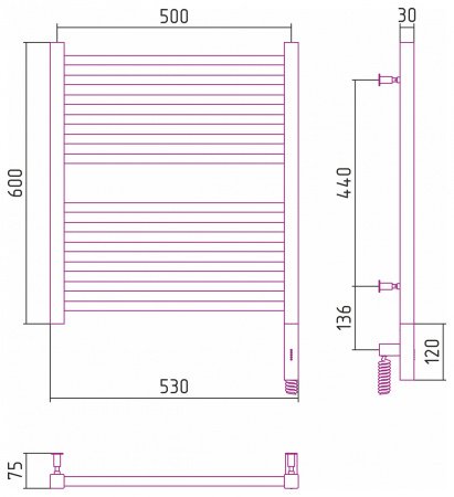 Полотенцесушитель электрический Сунержа Модус 3.0 60х50 золото, правый ТЭН