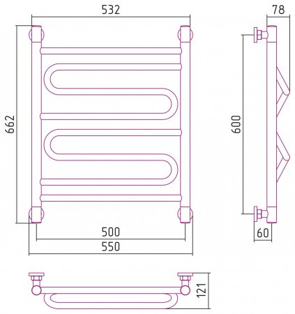 Полотенцесушитель водяной Сунержа Элегия+ 60х50 черный матовый