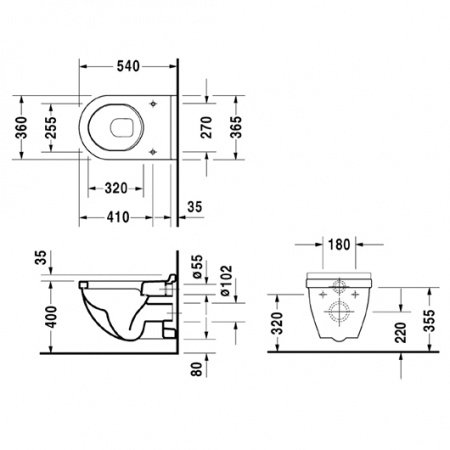 Комплект Duravit Starck 3: унитаз подвесной 360х540 мм 220009 + сиденье с микролифтом: 006389 цвет: белый