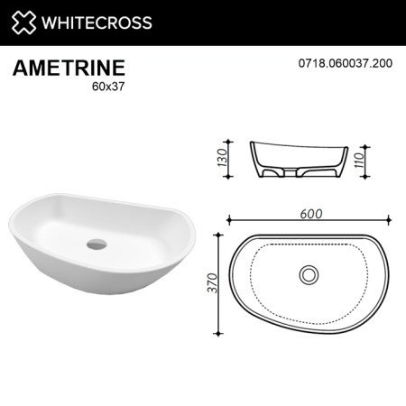 Умывальник WHITECROSS Ametrine 60x37 (белый мат) иск. камень