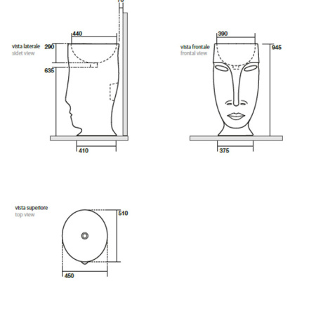 Раковина напольная 45см Kerasan Artwork 474031 черный матовый