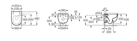 Комплект унитаза с инсталляцией Roca Meridian 893104990, глубина унитаза 48см, без клавиши в комплекте, с микролифтом, безободковый, быстросъемное