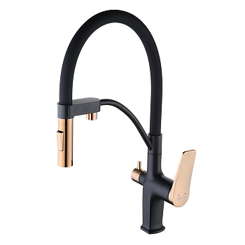 Смеситель для кухни с подключением фильтра Lemark Bronx LM3761BLR черный матовый/золото