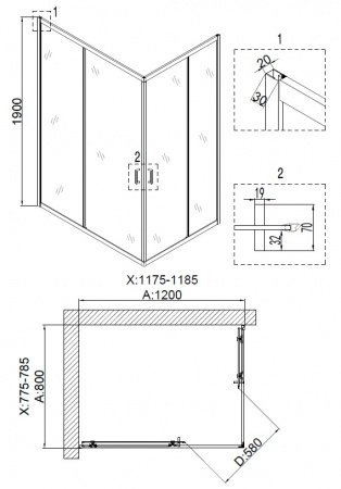 Душевой угол Niagara NG- 6610-08 120x80x190 профиль хром, стекло прозрачное