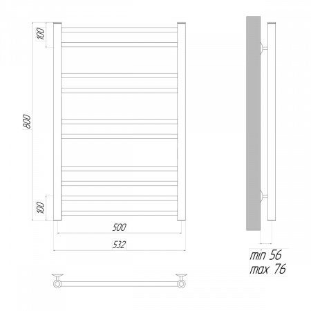 Полотенцесушитель электрический Lemark Ursus LM72810EBL П10 500x800, левый/правый, черный