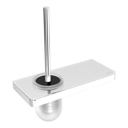 Ёршик для унитаза Lemark GLASS LINE 9761031 с держателем и полкой, хром/белое стекло